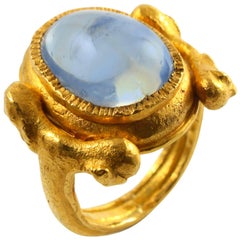 Large Natural Sapphire Artisan 22K Gold Ring by Wolfgang Skoluda