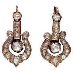 Antique Ottoman Circa 1890s 8k Gold Natural Rose Cut Diamond Drop Earring