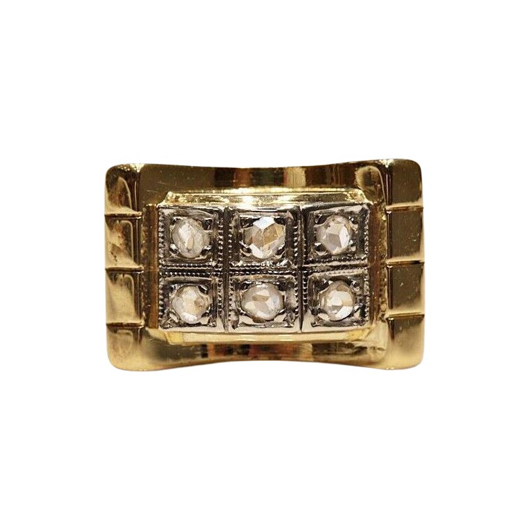 Antiker, dekorativer Tank-Ring aus 18 Karat Gold mit natürlichem Diamanten im Rosenschliff, um 1900 im Angebot