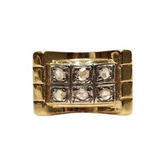 Antiker, dekorativer Tank-Ring aus 18 Karat Gold mit natürlichem Diamanten im Rosenschliff, um 1900