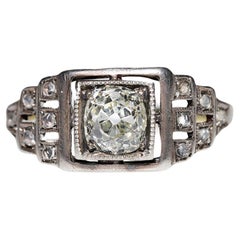 Antico circa 1890  Oro 14k Argento A. Silver Diamante naturale  Anello solitario