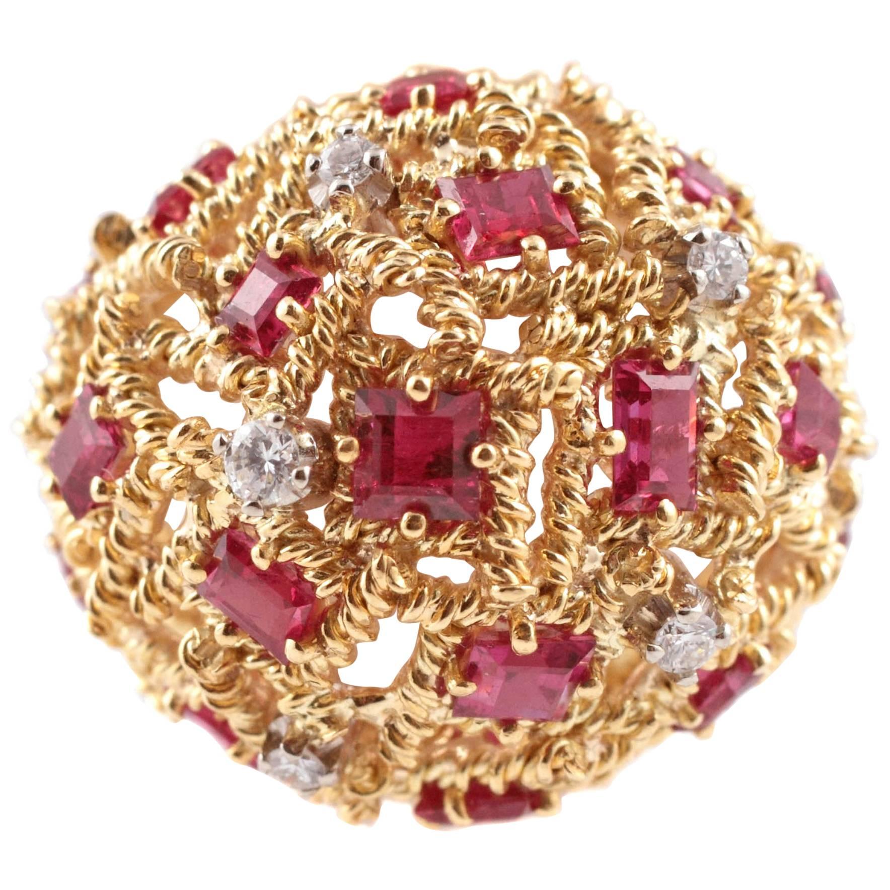 Two-Tone Large Ruby and Diamond Ring