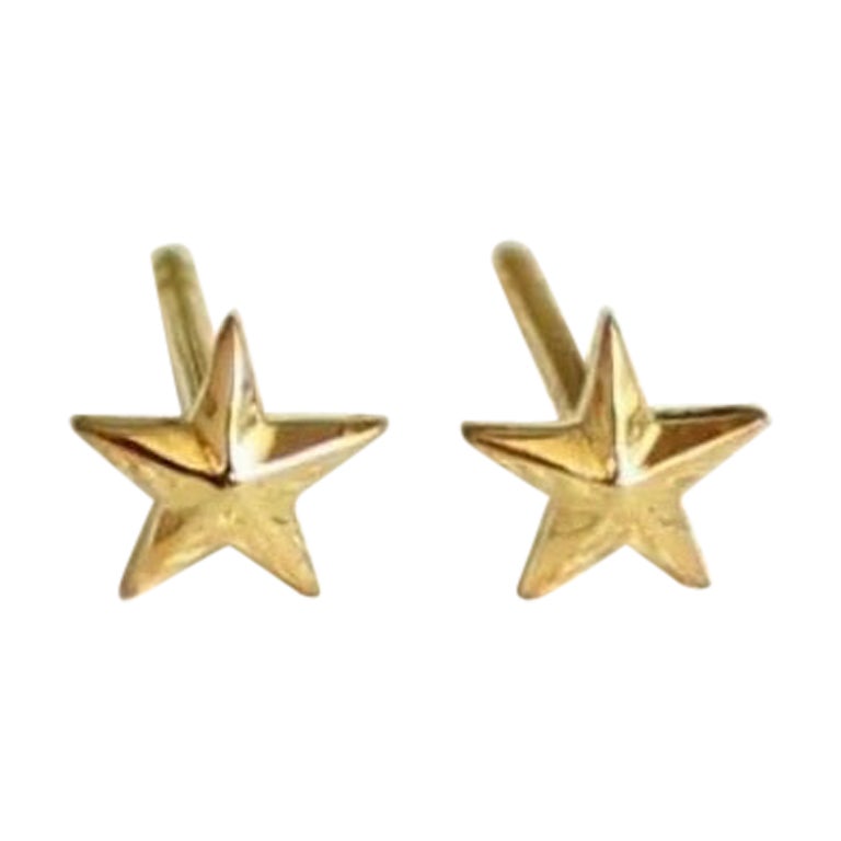Boucles d'oreilles étoile en or massif 14k Minimalist Gold Piercing Earring Star Ear Stud en vente