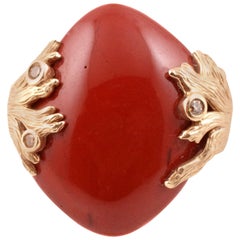 Vintage Red Jasper Yellow Gold Ring