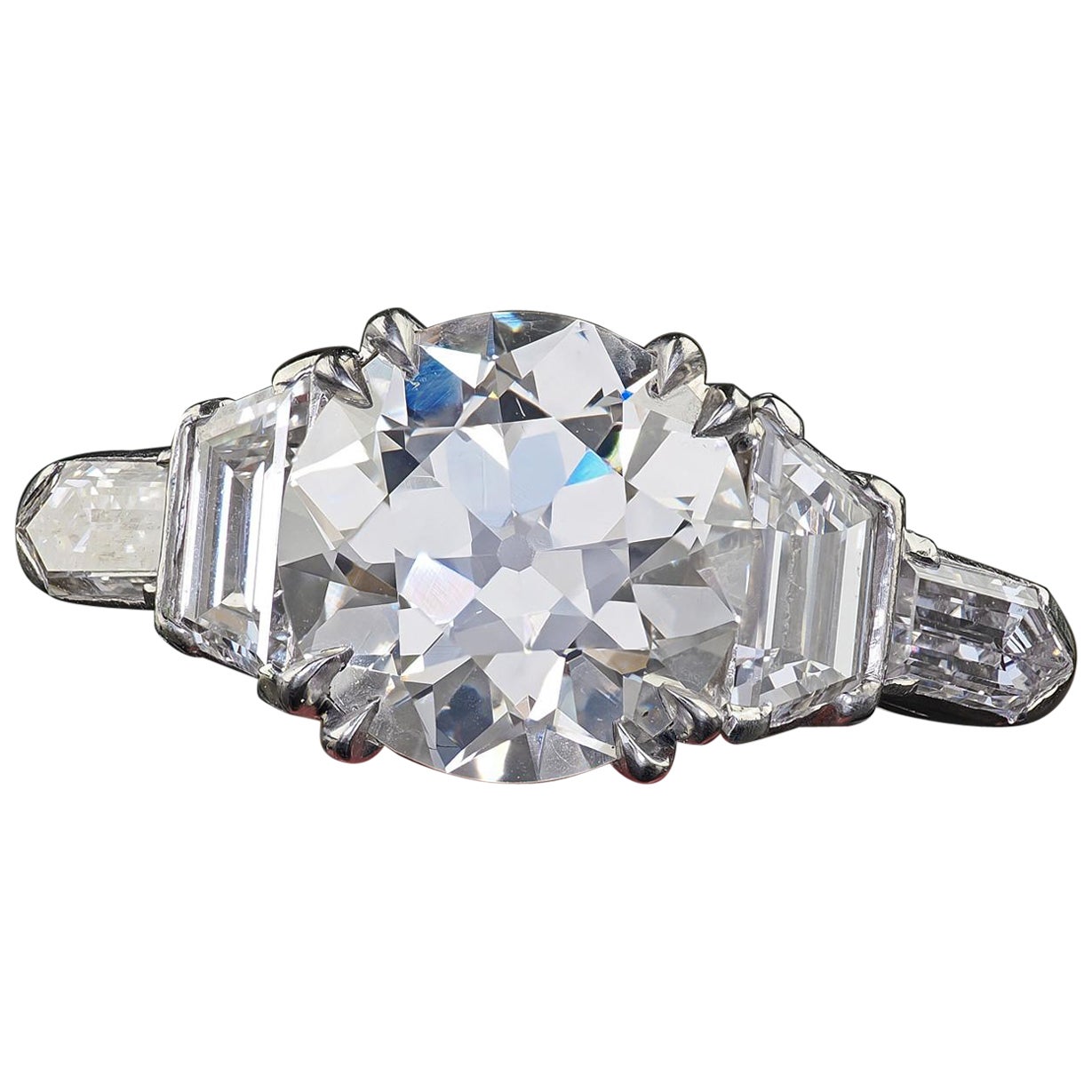 Antique Art Deco Platinum Old Euro Diamond Bullet Cut Engagement Ring - GIA