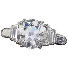 Antique Art Deco Platinum Old Euro Diamond Bullet Cut Engagement Ring - GIA