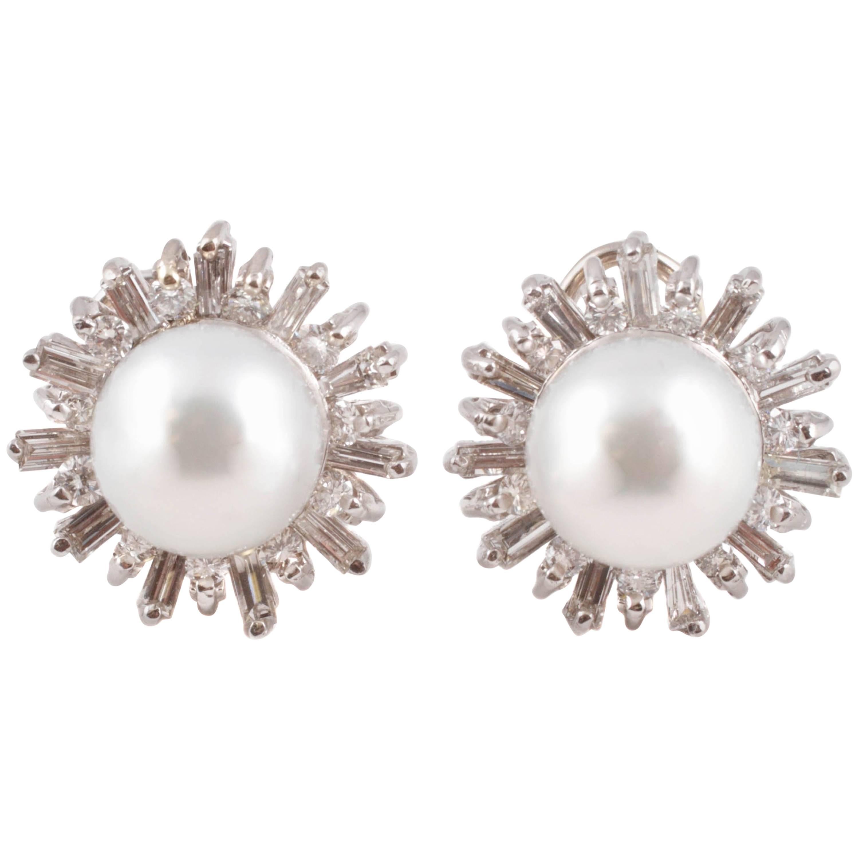 South Sea Pearl Diamond White Gold Earrings