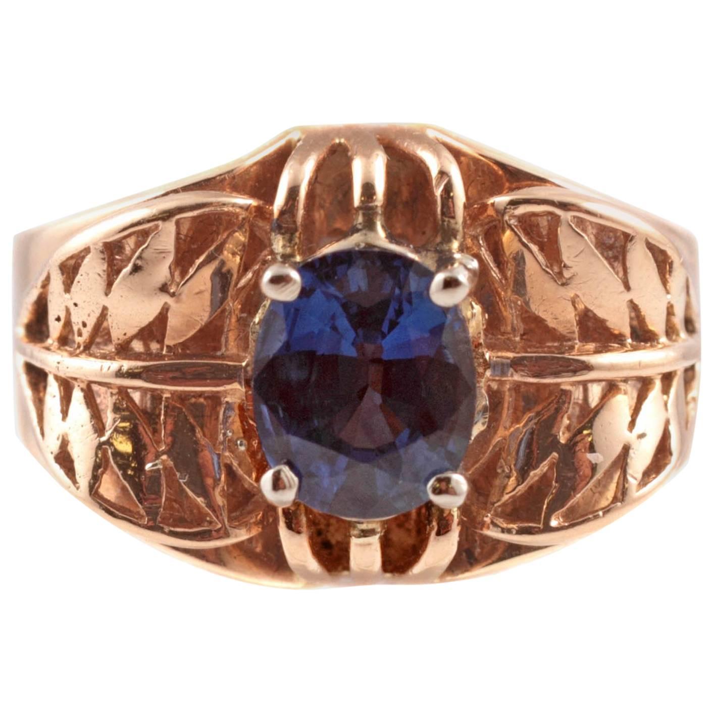 1.35 Carat Blue Sapphire Ring Yellow Gold