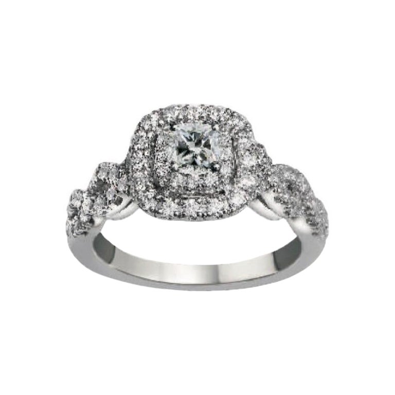 Anillo halo de diamantes talla cojín con certificado GSI, oro blanco de 14 quilates, 1,23 ct en venta