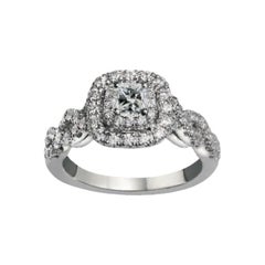 Anillo halo de diamantes talla cojín con certificado GSI, oro blanco de 14 quilates, 1,23 ct