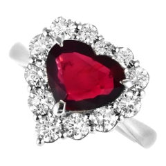2.00 Carat Natural No-Heat, Heart Cut Ruby and Diamond Ring Made in Platinum