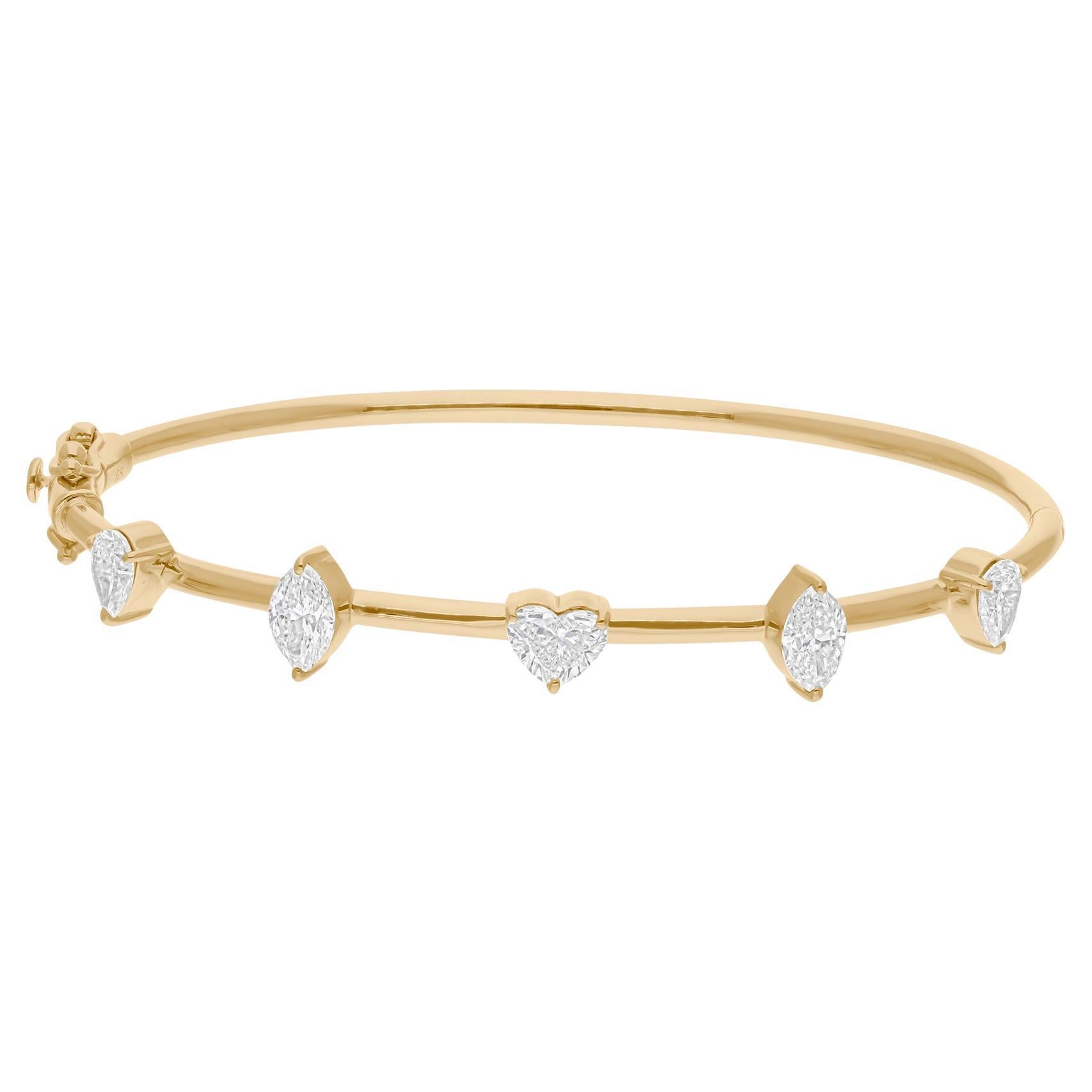 Real 1.77 Ct H/SI Natural Multi Diamond Bangle 18K Yellow Gold Bracelet Jewelry For Sale