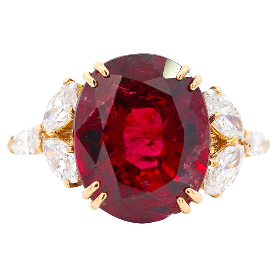 Van Cleef and Arpels 8.85 Carat No Heat Oval-Cut Ruby 18k Gold GRS Cert Ring For Sale
