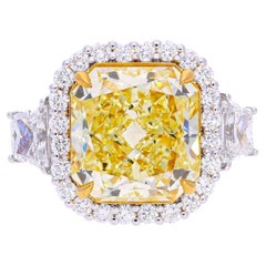 GIA Certified Fancy Intense Yellow Diamond 18K White Gold Halo Ring