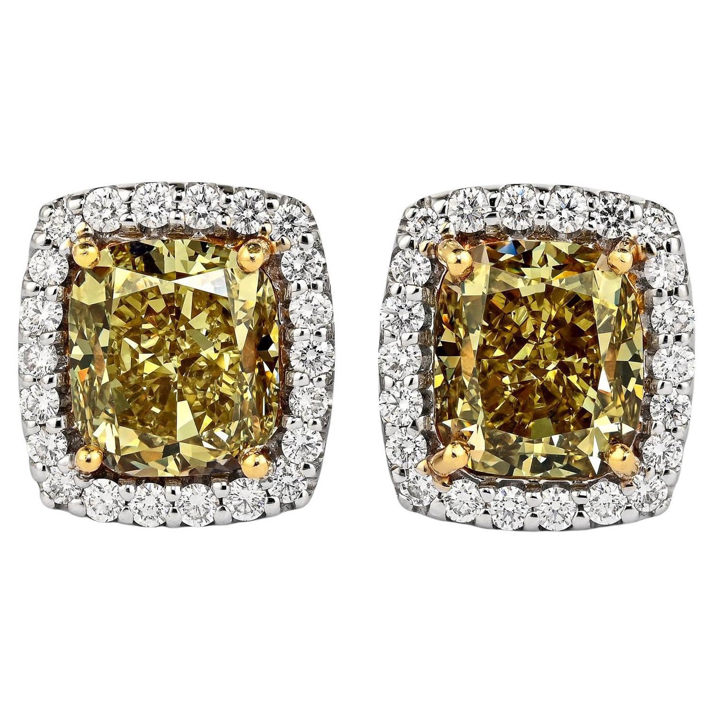 GIA Certified Fancy Brownish Greenish Yellow Diamond Stud Earrings For Sale