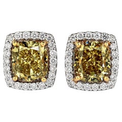 GIA Certified Fancy Brownish Greenish Yellow Diamond Stud Earrings