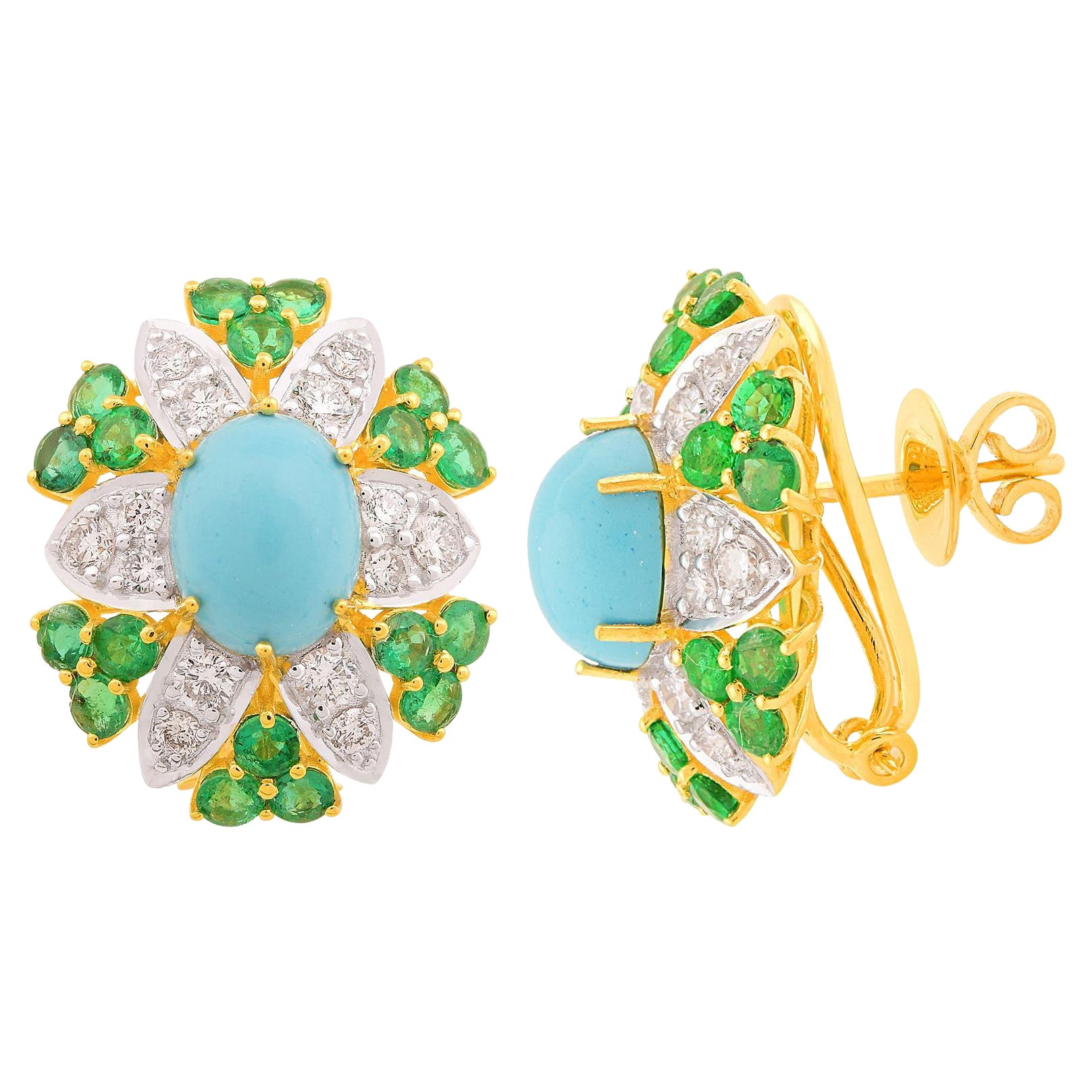 Gemma lavorata Orecchini con smeraldo Diamante Gioielli in oro giallo massiccio 18k in vendita