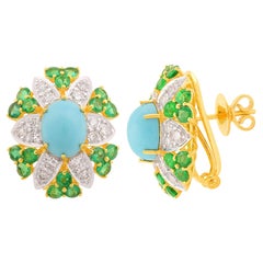 Gemma lavorata Orecchini con smeraldo Diamante Gioielli in oro giallo massiccio 18k