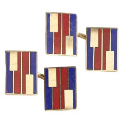 Gemelli vintage Larter & Sons in oro e smalto rosso e blu, circa 1960