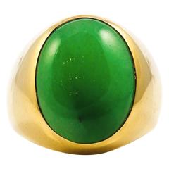 Certified Grade A Non-Dyed Jadeite Jade Gold Ring