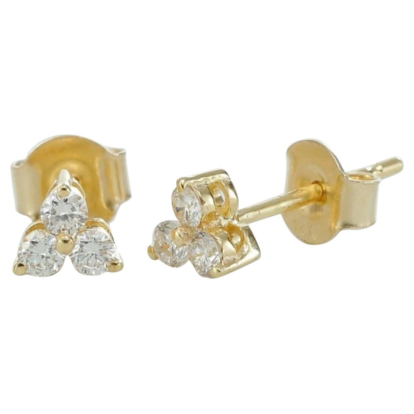 Orecchino a tre diamanti in oro massiccio 14k Orecchino a triangolo a grappolo Regalo di nozze.