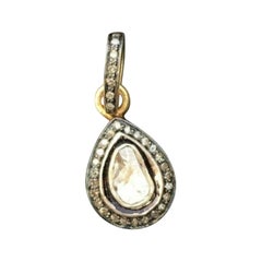 Ciondolo a goccia con diamante Pave in argento 925 Rosecut Diamond Dainty Pendant Gift.