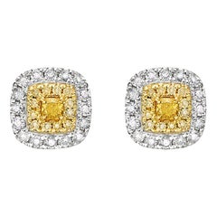 AITCHES - Yellow Diamond Cushion Earrings in 18K White Gold