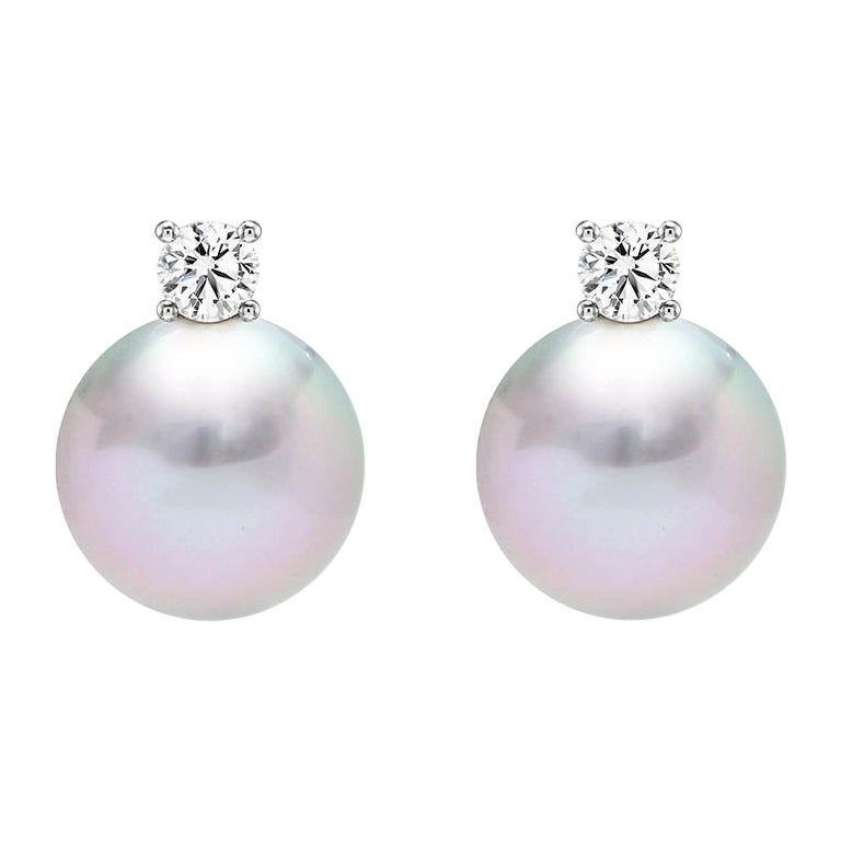 AITCHES - Underwater Grey Akoya Pearl Diamond Earrings in 18K White Gold For Sale