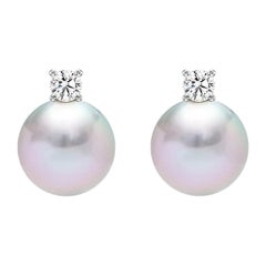 AITCHES - Underwater Grey Akoya Pearl Diamond Earrings in 18K White Gold