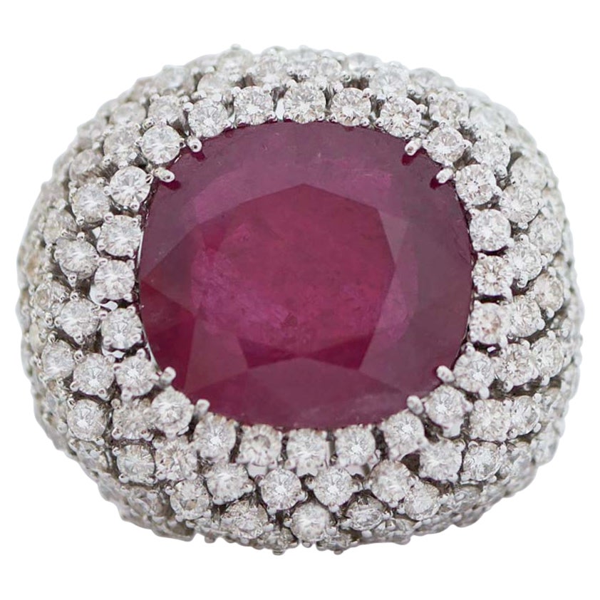 Ruby, Diamonds, 18 Karat White Gold Ring. For Sale