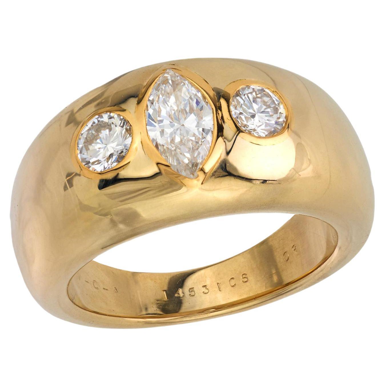 Fascia Monture Van Cleef & Arpels con diamante e tre pietre in oro giallo 18 carati in vendita