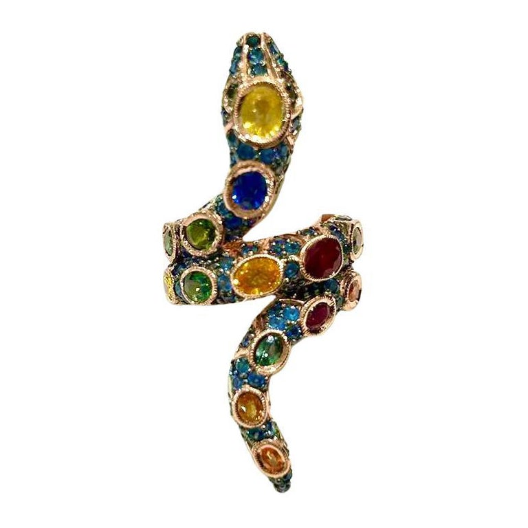 Anello Bochic "Orient" con zaffiro e rubino incastonati in oro e argento 18 carati