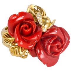 Dior Coral Diamond Gold Rose Pré Catelan Ring 10