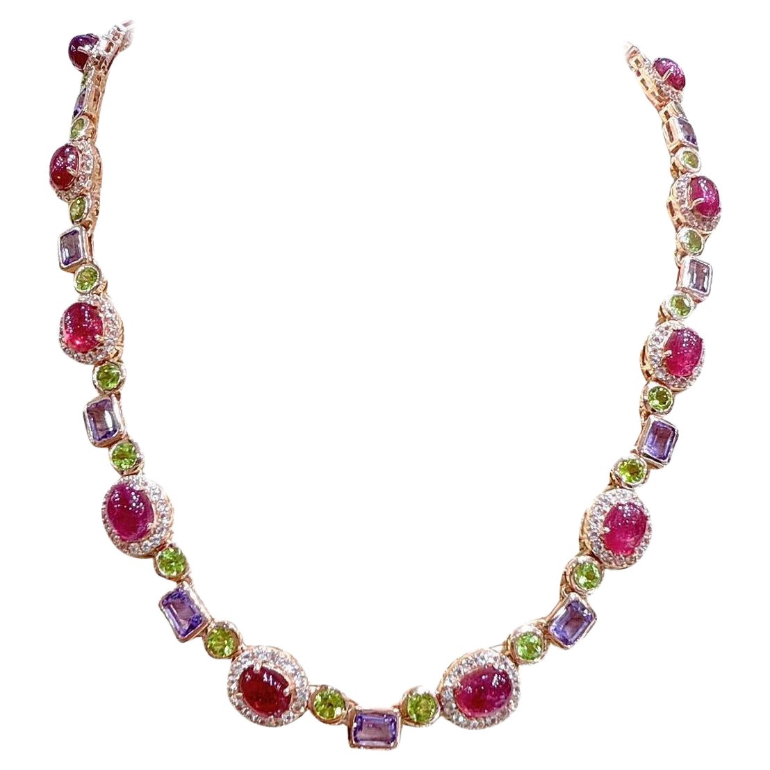 Bochic "Capri" Collana e orecchini con rubino, ametista e peridoto in oro e argento 18 carati in vendita