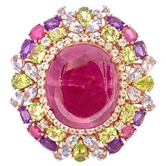 Bochic “Orient” Natural Ruby, Peridot & Amethyst Ring Set In 18 K Gold & Silver