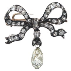 Victorian Briolette Diamond Bow Brooch