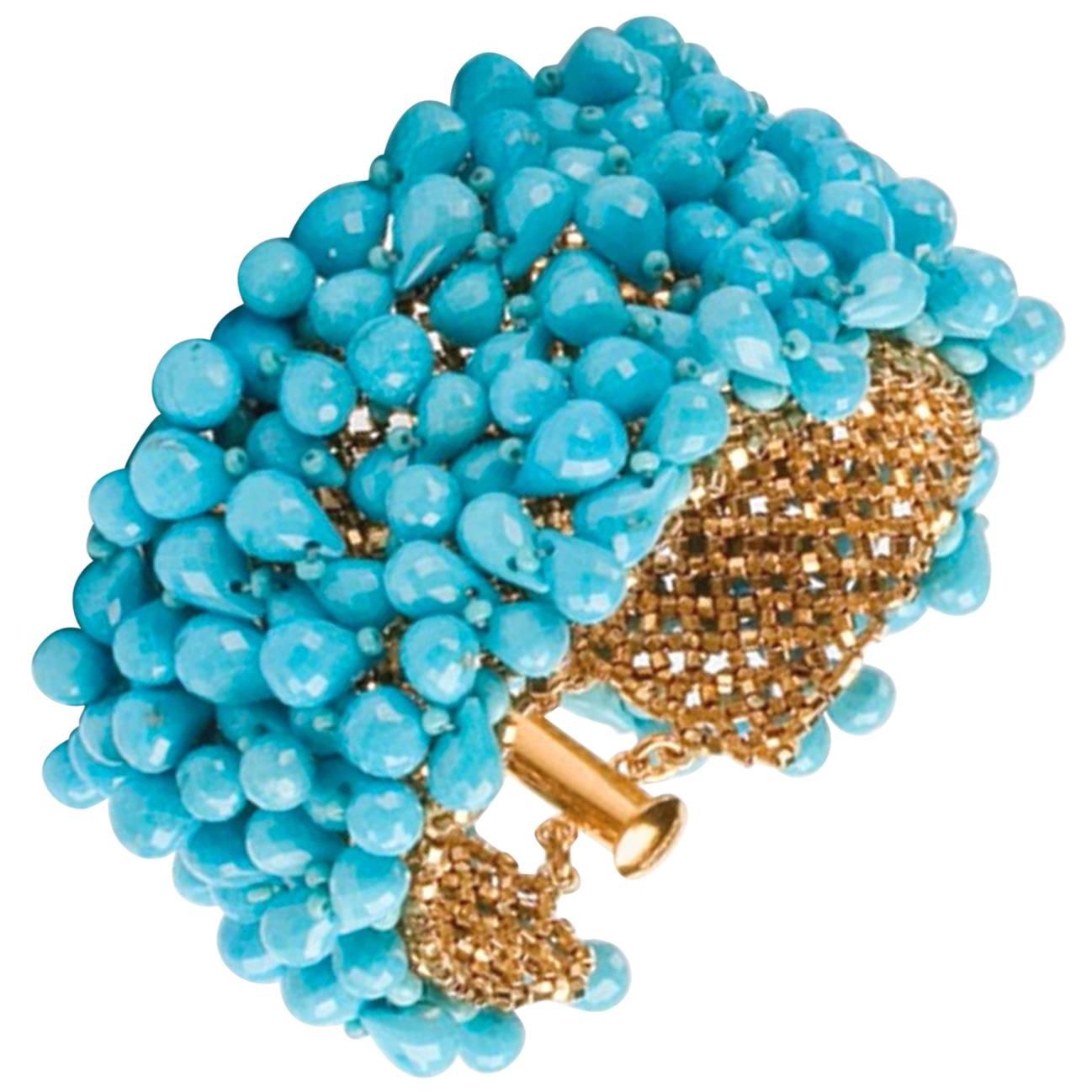 Susan Hoge Turquoise Bead Gold Vermeil "Fluffy" Bracelet