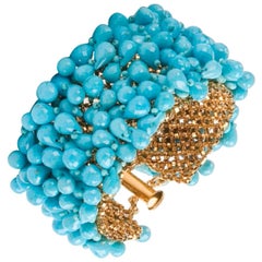 Susan Hoge Turquoise Bead Gold Vermeil "Fluffy" Bracelet