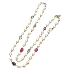 Bochic "Capri" Süßwasserperle, Rubin, Saphir, Aquamarin, & Mix Edelsteine Halskette