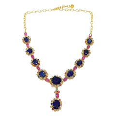 Bochic “Capri” Natural Multi Sapphire & Ruby Necklace Set 18K Gold & Silver