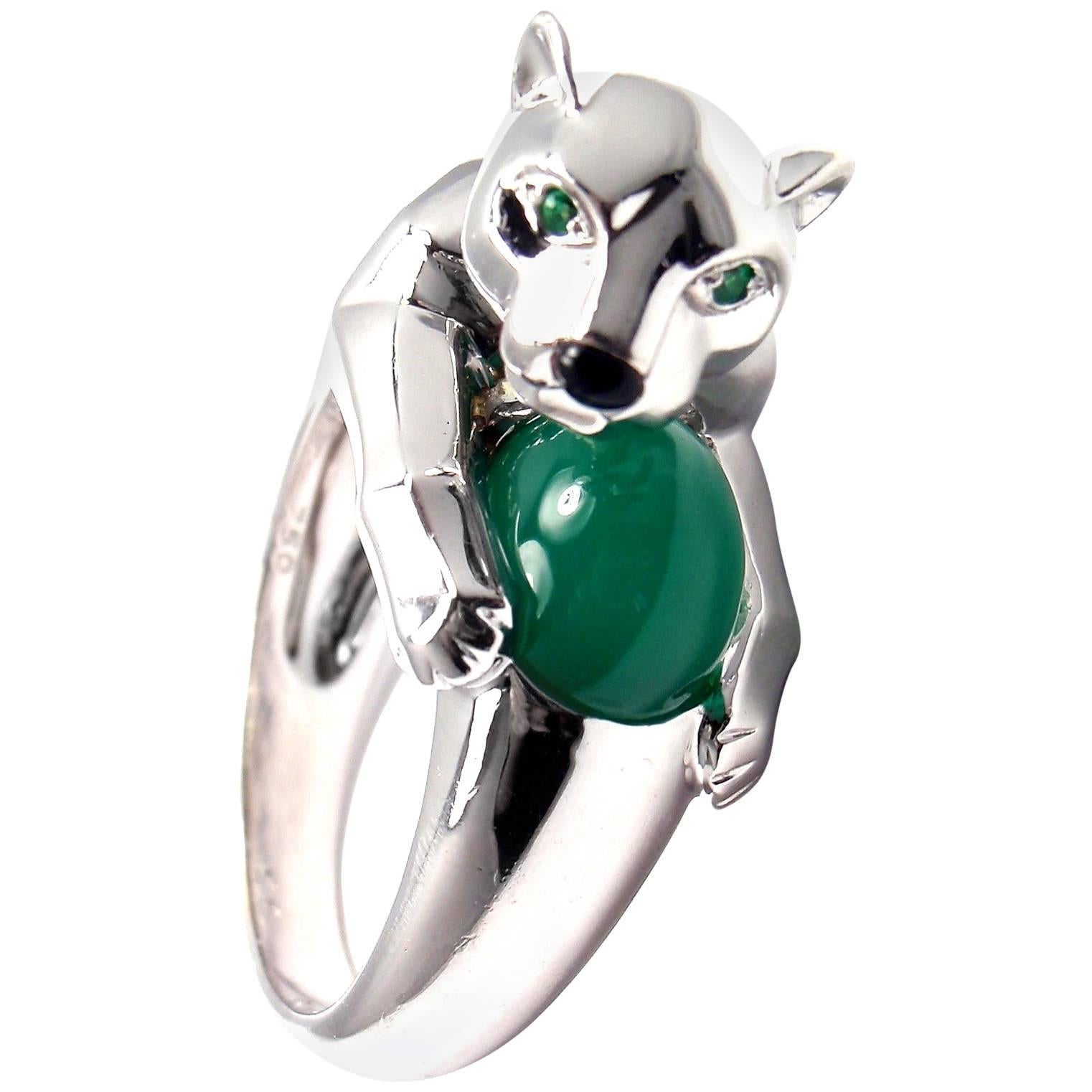 Cartier Panthere Green Chalcedony Emerald Onyx White Gold Ring