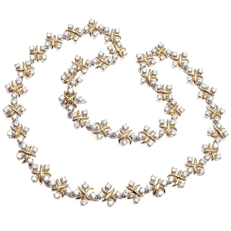 Tiffany and Co. Lynn Diamond Yellow Gold Platinum Necklace For Sale at
