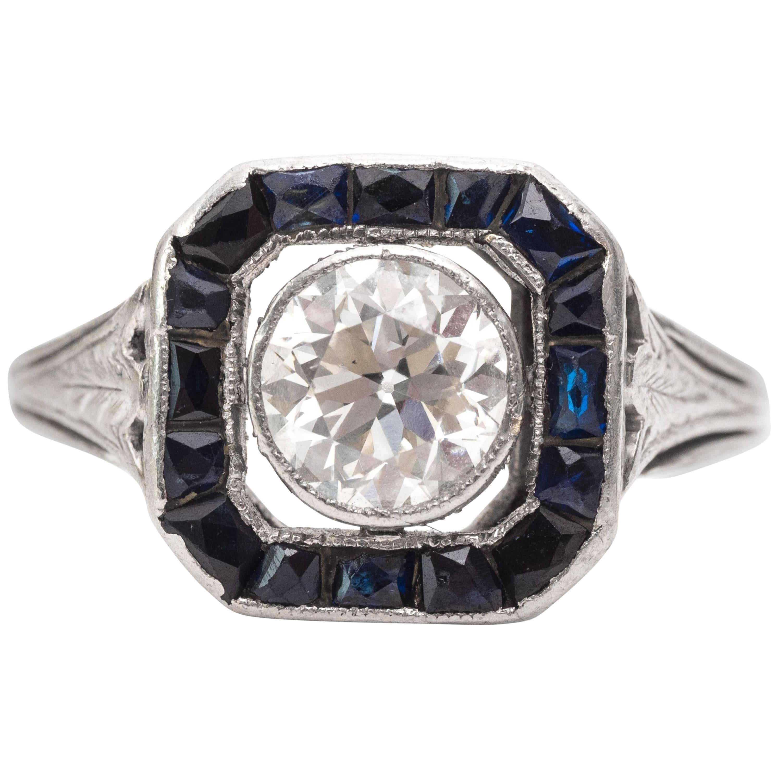 1920s Art Deco .95 Carat Old European Diamond Engagement Ring