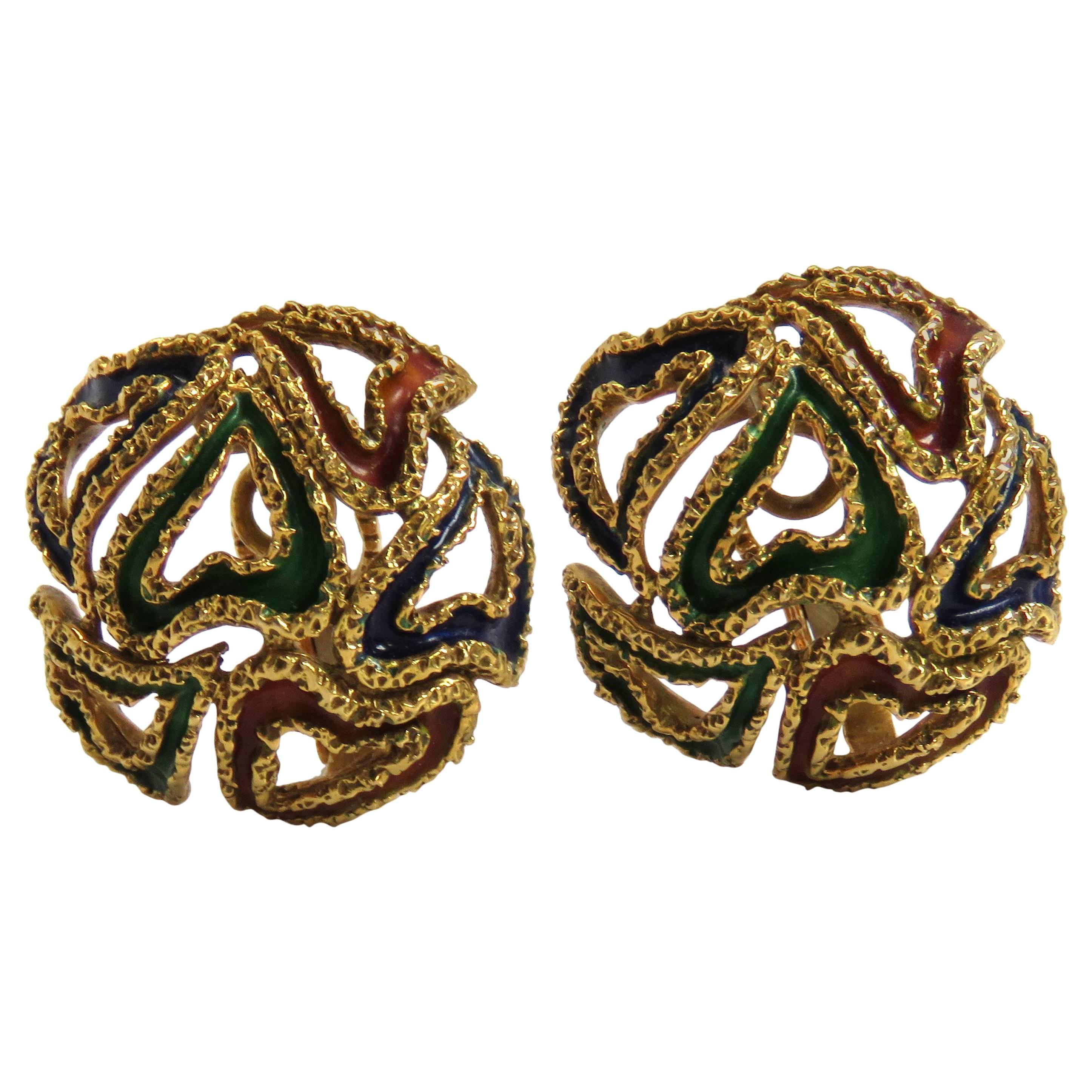 Classic Hermes Enamel Gold Earrings