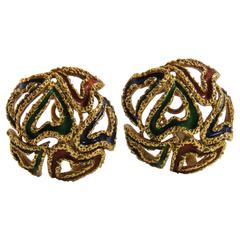 Classic Hermes Enamel Gold Earrings