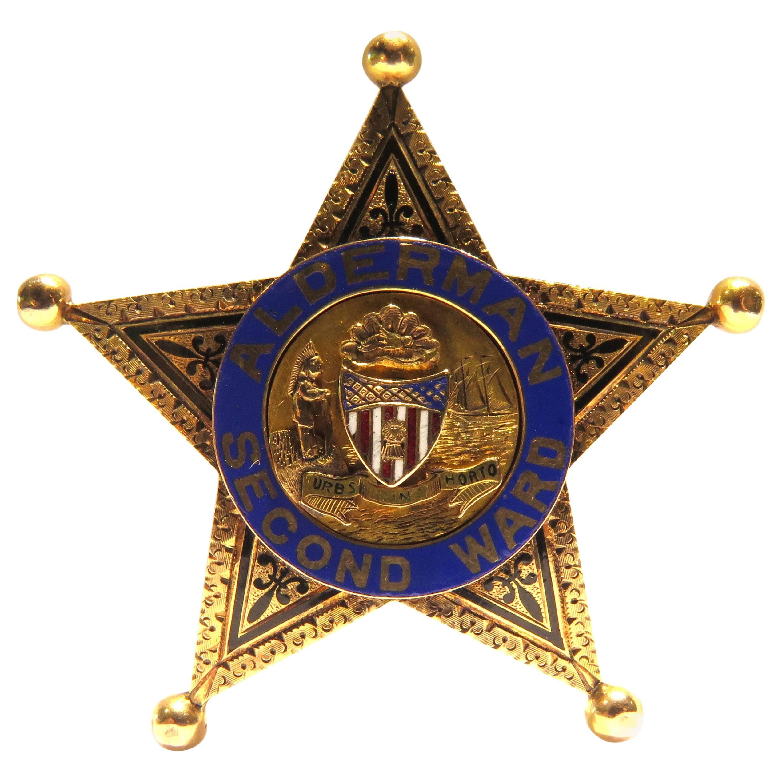Rare Enamel Gold Chicago Police Alderman Second Ward Badge Dated 1901