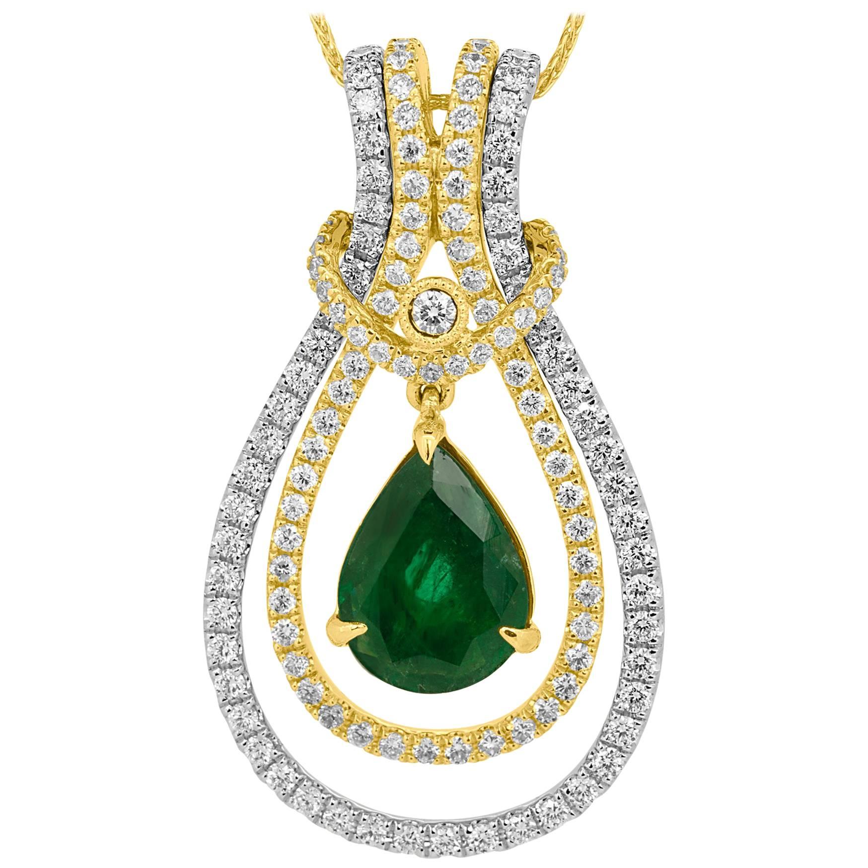 Interchangeable Emerald Diamond Two Color Gold Pendant