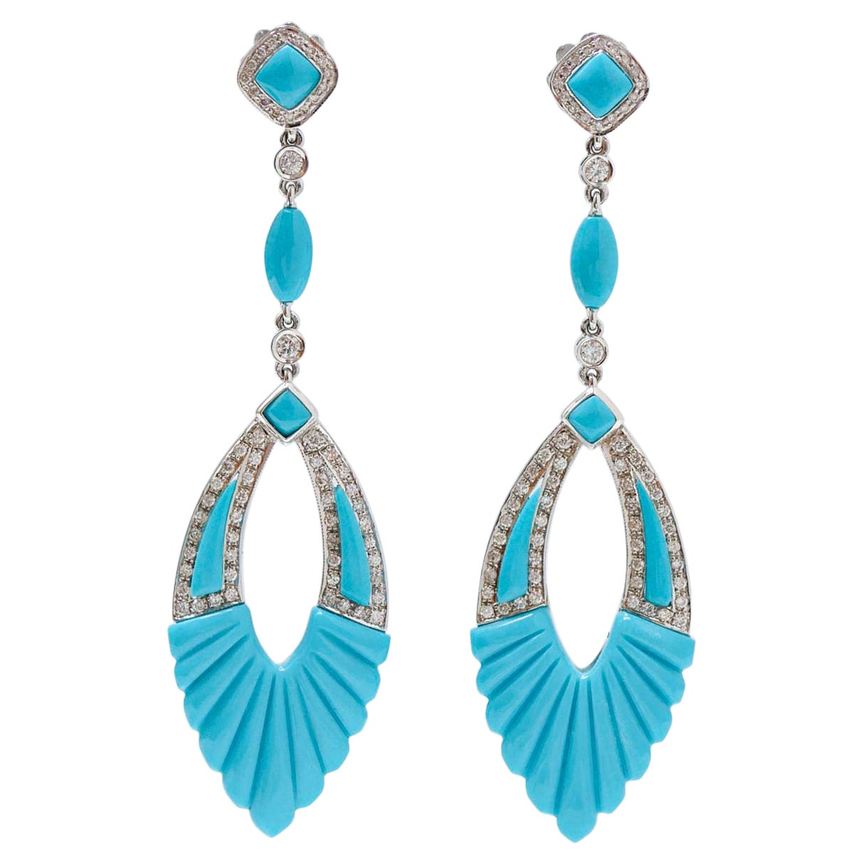 Turquoise, Diamonds, 18 Karat White Gold Earrings. in vendita