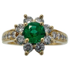 Fine Tiffany & Co. Round Emerald & Diamond Flower 18k Yellow Gold Cluster Ring