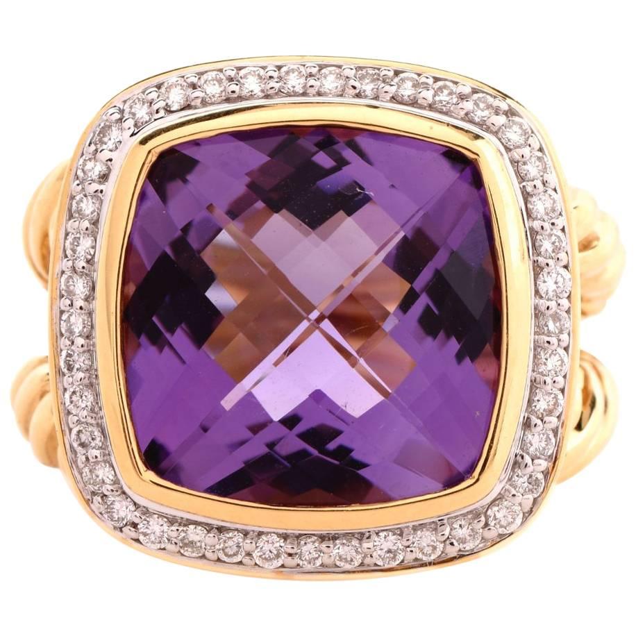 David Yurman Albion Amethyst Diamond Gold  Ring 